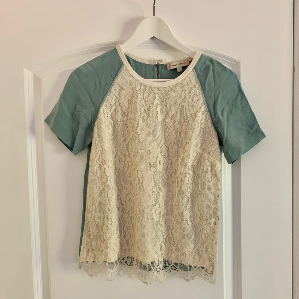 Paul&Joe lace silk color block top